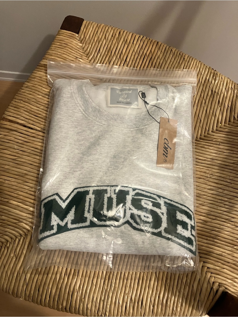 OG MUSE Embroidered Crewneck Sweater - Light Gray with Dark Green Logo